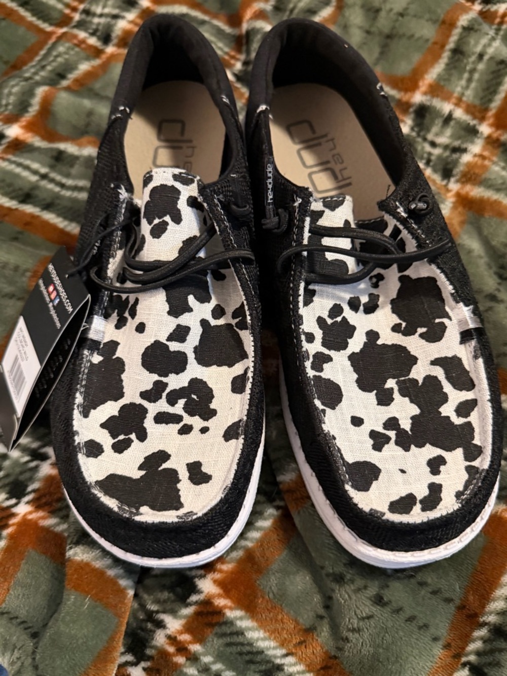 Hey Dude Womens Black & White Cowprint